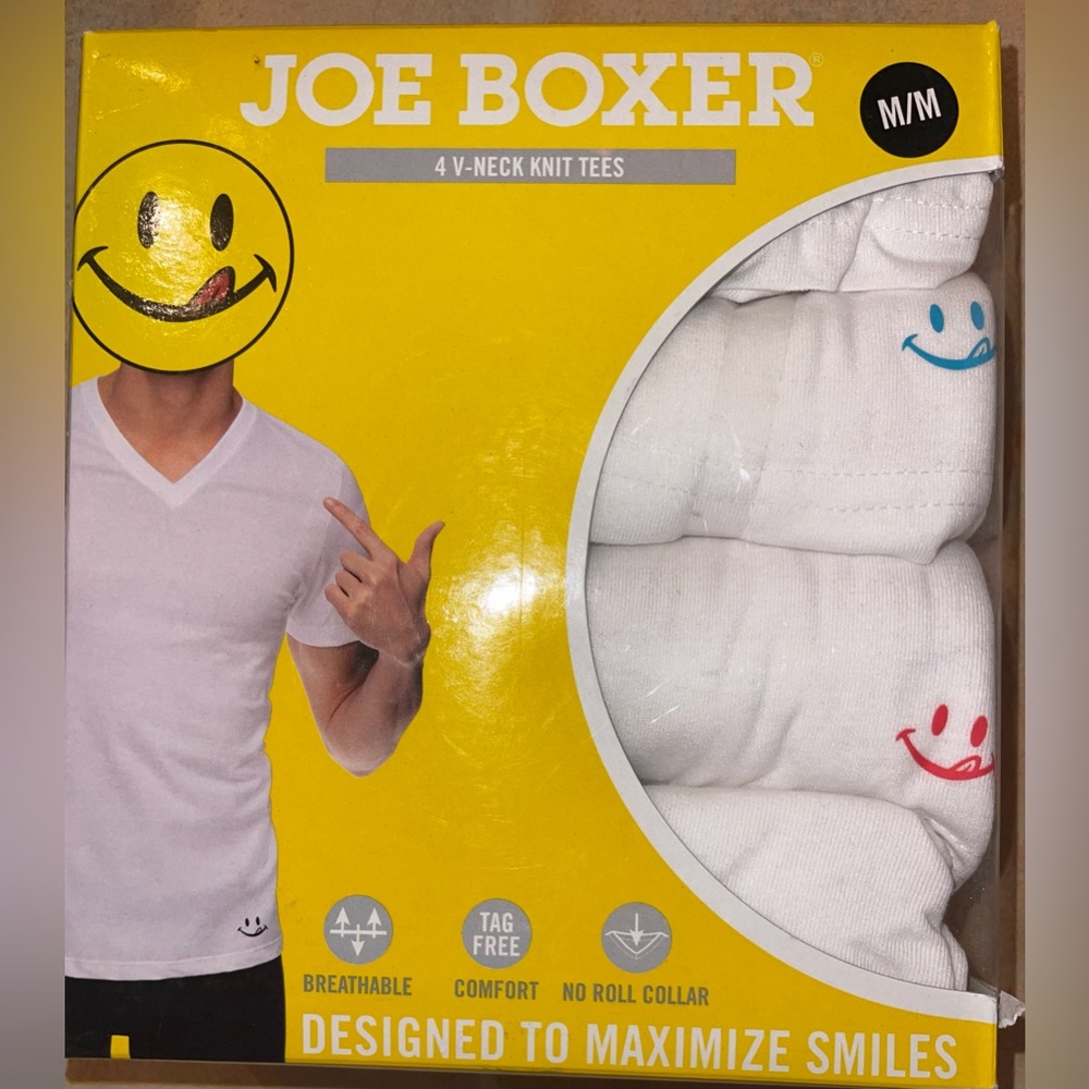 Joe Boxer Box Of Four V-neck Knit Tees Size Medium Designed To Maximize Smiles